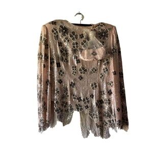 Vintage Judith‎ Ann Creations floral beaded embroidery light pink top size M